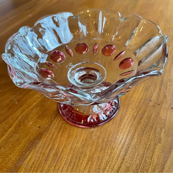 Vintage Cranberry and Clear Glass Compote Candy Dish Dresser Tray - Picture 8 of 8